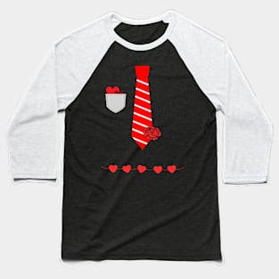 Valentine Tie Tux Costume Funny Valentine Tuxedo Red Tie With Rose Baseball T-Shirt